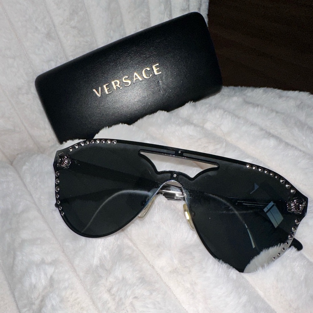 Versace Mirrored and Silver Embellished Sunglasses